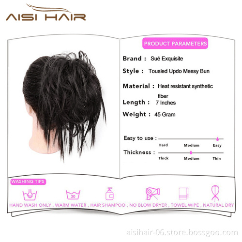 Aisi Hair Synthetic Donut Black Chignon Curly Bun Pad Chignon Elastic Band Ribbon Ponytail Rope Rubber Hair Extension For Women